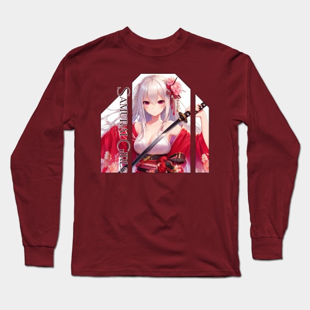 Samurai Girl with Katana Long Sleeve T-Shirt by PlayfulPandaDesigns